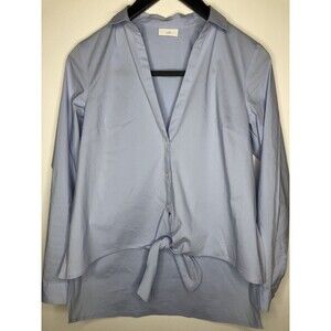 J JILL Women’s Crisp Blue Cotton Stretch Tie-Front High-Low Hem Shirt Oversized